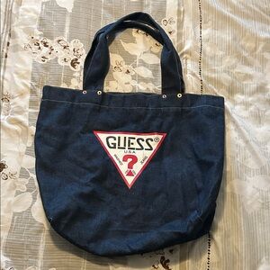 GUESS Navy Denim Tote with Red Triangle Logo